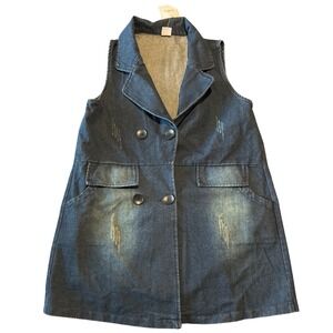 Omoone Womens‎ Distressed Denim Sleeveless Double Breasted Long Vest Dress Small